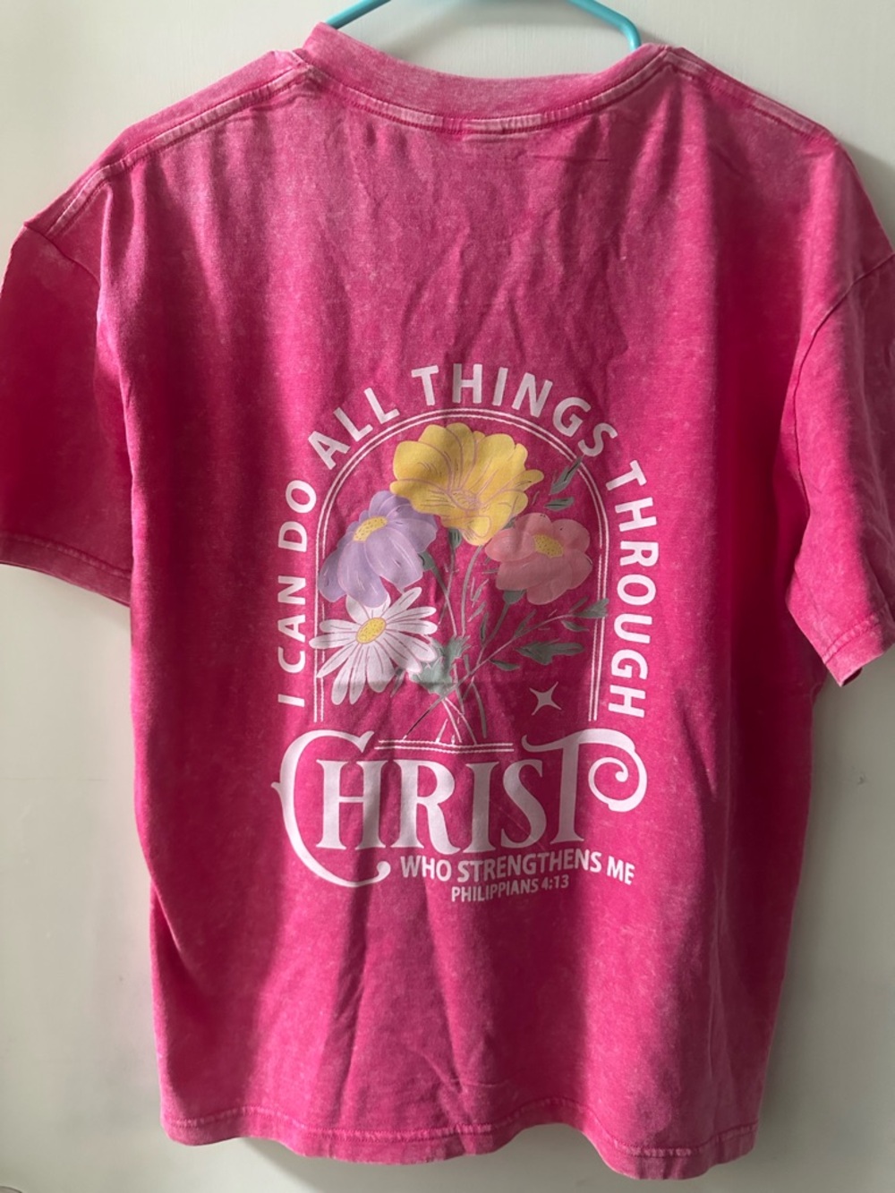 Womens ' Pink Graphic Christian Tee - Floral Philippians Design